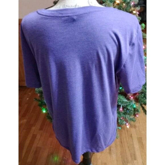 Handmade Women's V-Neck SS Purple T-Shirt Sz L Funny Quote Graphics Casual Wear - Picture 5 of 5